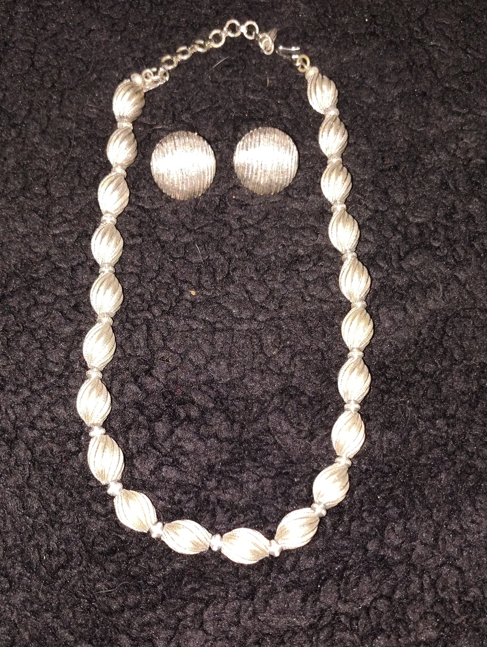 Vintage Monet Silvertone Necklace And Earrings.